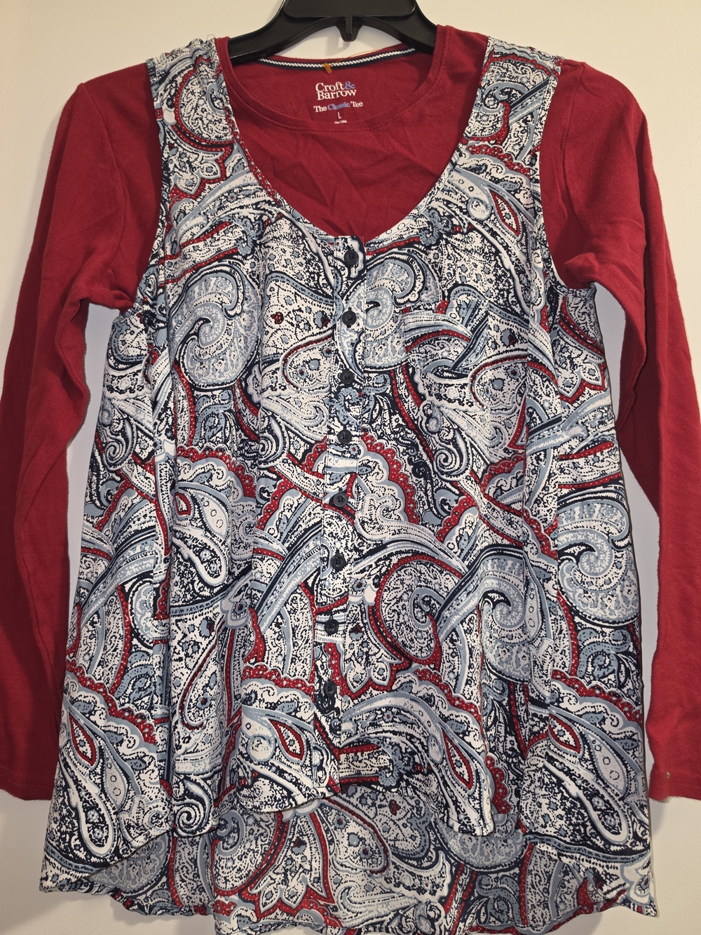 Style & Co. Red, Navy & White Paisley Sleeveless Tank